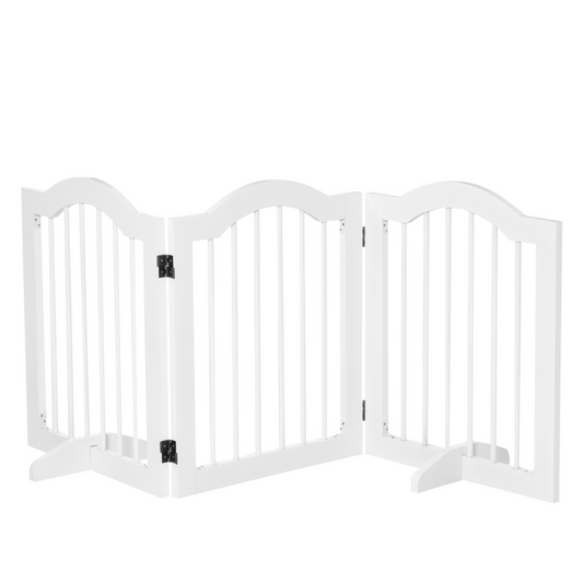 3 Panels Dog Gate w/ Support Feet Fence Safety Barrier Freestanding Wood White