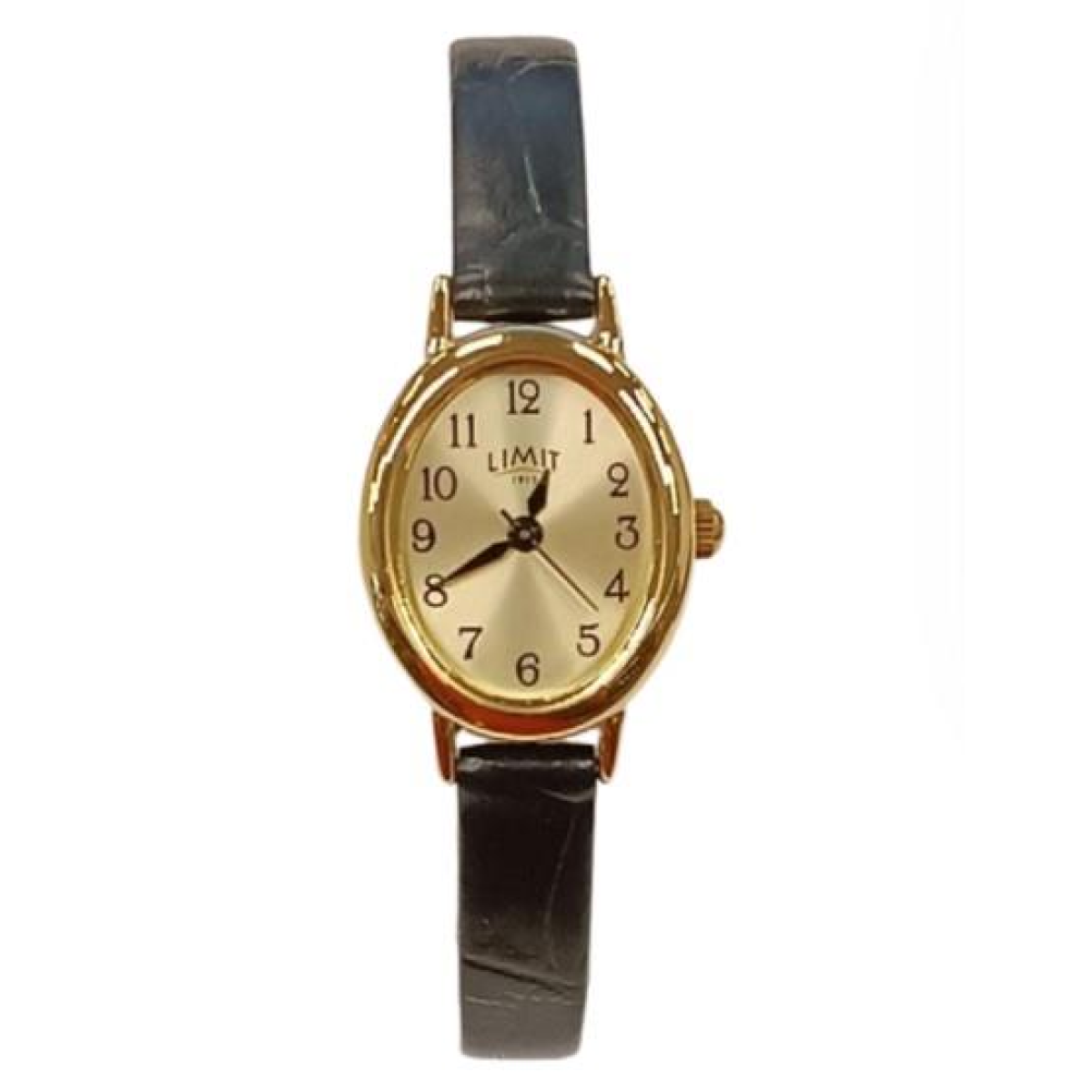 Limit Ladies Basic 27mm oval Golden Dial Black Number with Black Faux Leather Strap Watch  60144