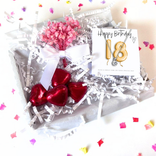 18th Birthday Cubic Zirconia Silver Necklace & Gold Balloons Mini Gift Hamper | Eightenth Gift | Girls 18th Birthday Gift Set UK