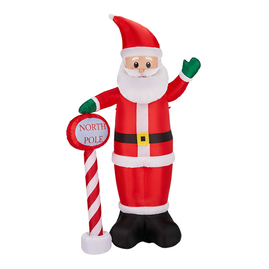 2.45M Lighted Christmas Inflatable Decoration, Inflatable Santa with North Pole Road Sign, Funny Blow Up Yard Decorations with Built-in LED Lights for Holiday Party Front Yard Lawn Garden Decor