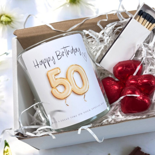 50th Birthday Gold Balloons Candle Gift Set | Birthday Gift for Daughter or Mum