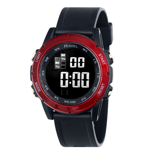Ravel Ravel Mens 3ATM Digital Sports Black/Red Watch RDG.14.24