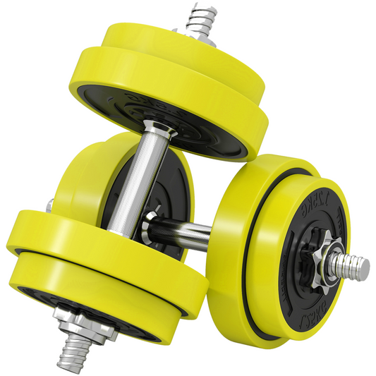 HOMCOM Adjustable 20KGS Barbell & Dumbbell Set for Home Gym, Yellow
