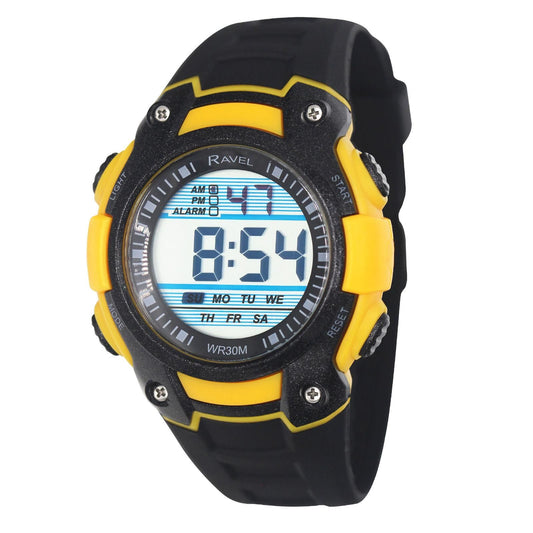 Ravel Ravel Mens 3ATM Digital Sports Yellow Watch RDG.14.17