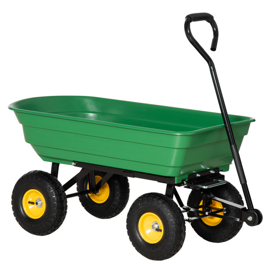 75L Garden Cart Heavy Duty 4 Wheel TWheelbarrow Green 75L
