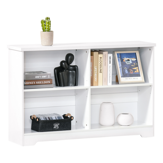 Simple Modern 4-Compartment Low Bookcase w/ Shelves Cube Display Office