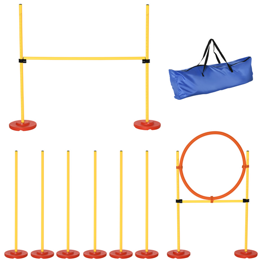 Portable Pet Agility Training Obstacle Set for Jumping Pole,Ring,Turnstile poles