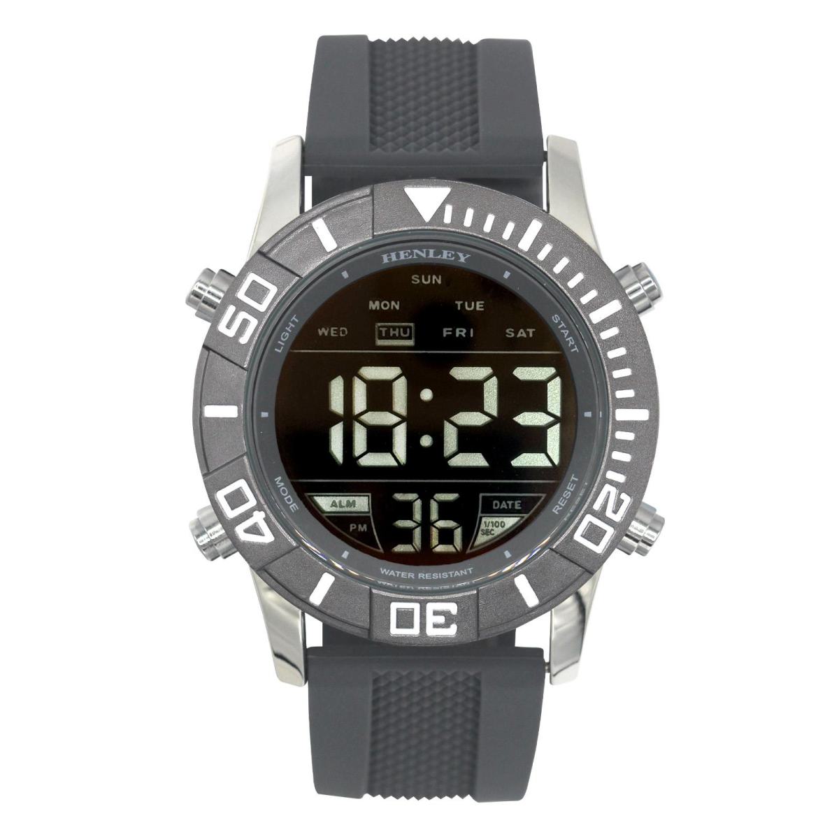 Henley Mens Digital Black Dial Rubber Strap Watch Grey HDG037.13