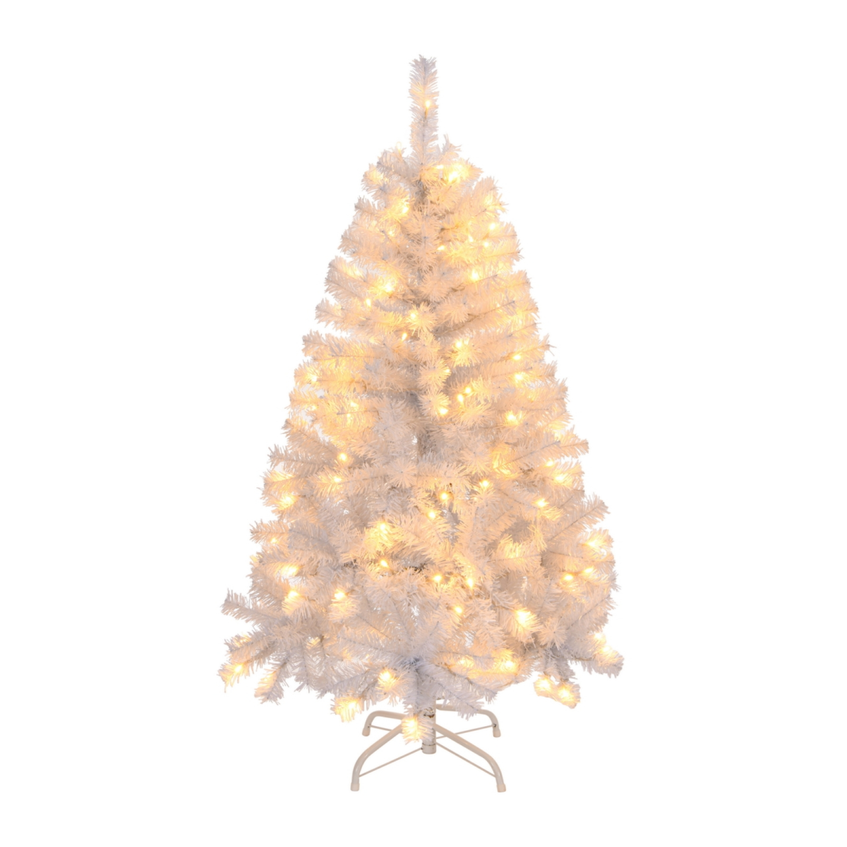 4 FT Pre-lit Artificial Christmas Tree, Hinged Xmas Pine Tree with 346 Branch Tips, 140 Lights and Remote Control for Holiday Party Office Home, White