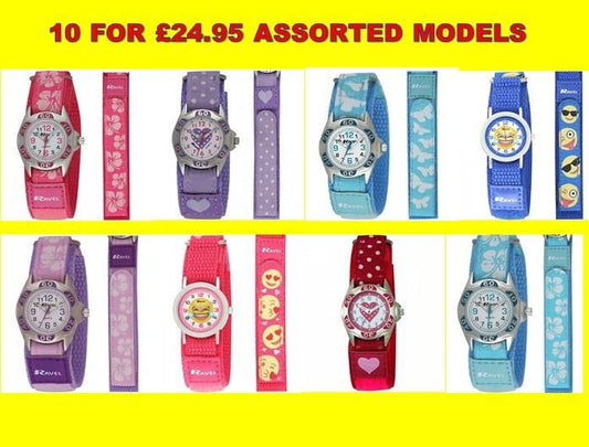 Ravel Ravel Children Girl Boy 10 FOR £24.95 ASSORTED MODELS Nylon Velcro Strap Watch R1507  - CLEARANCE NEEDS RE-BATTERY