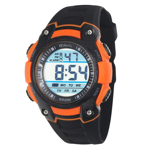 Ravel Ravel Mens 3ATM Digital Sports Black/Orange Watch RDG.14.16