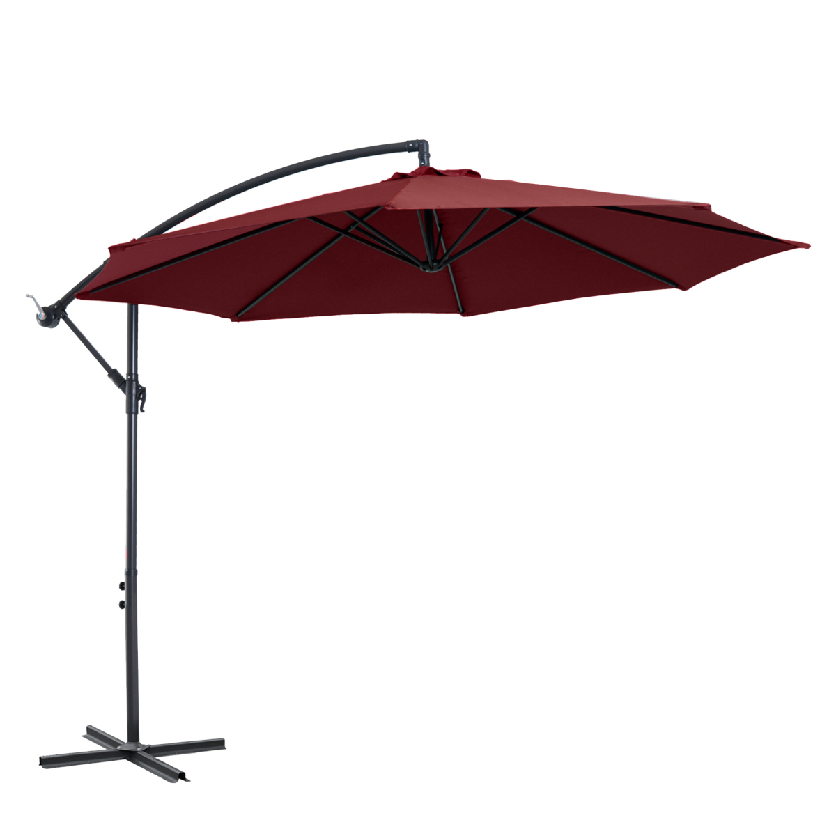 3(m) Garden Banana Parasol Cantilever Umbrella w/ Base, Wine Red Outsunny