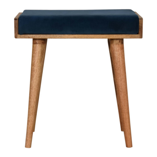 Artisan Furniture Solid Mango Wood Teal Velvet Tray Style Footstool