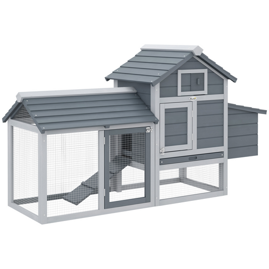 Small Chicken Coop Hen Cage Nesting Box w/ Outdoor Run Grey 150.5 x 54 x 87 cm
