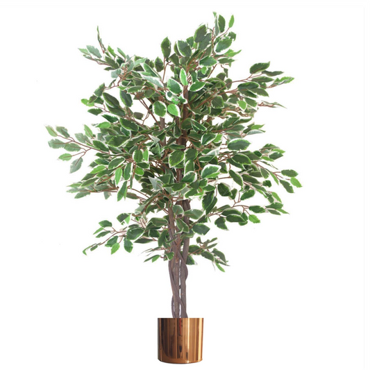 130cm LARGE Realistic White Edge Ficus Artificial Plant Tree Copper Metal Planter