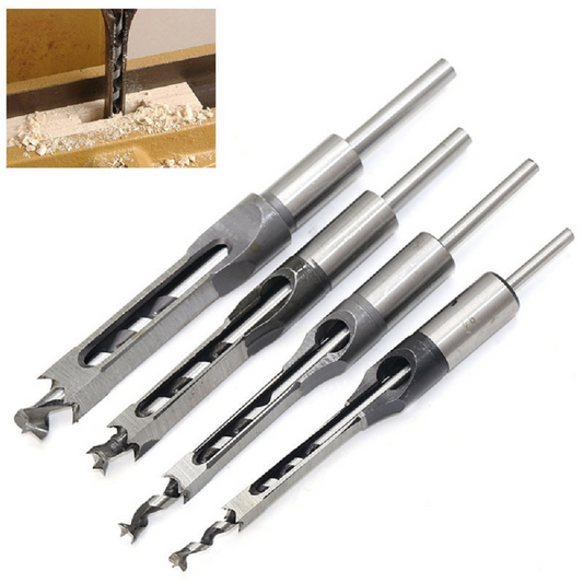 4Pcs Woodworking Square Hole Drill Bits 6.4/8/9.5/12.7