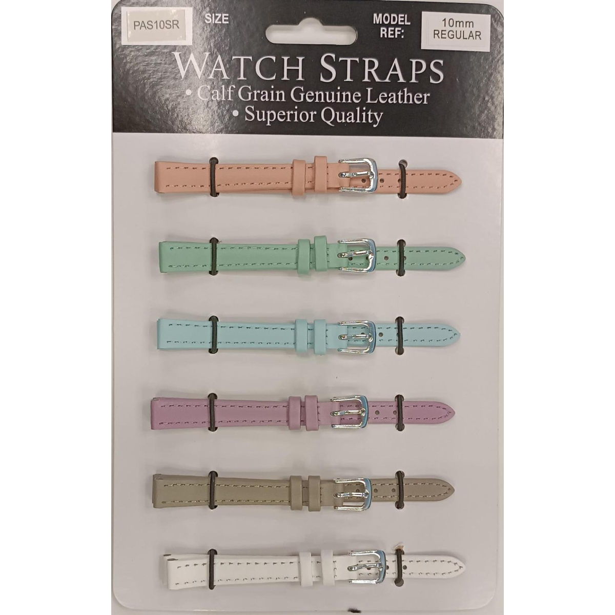 PASSR Sun Mixed Pastille Colour Calf Leather Watch Straps Regular card of 6 - Silver Buckle