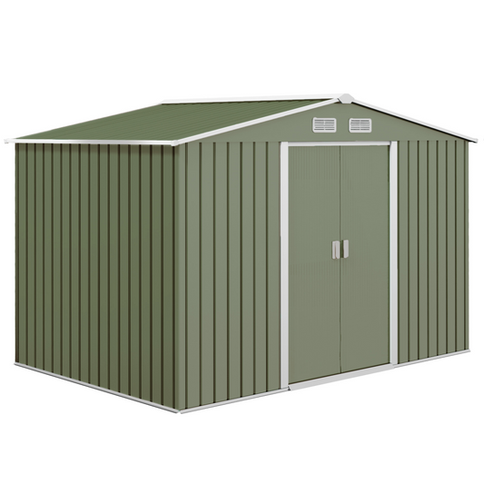9 x 6FT Garden Metal Storage Shed Tool Box Foundation Vent & Doors  Green