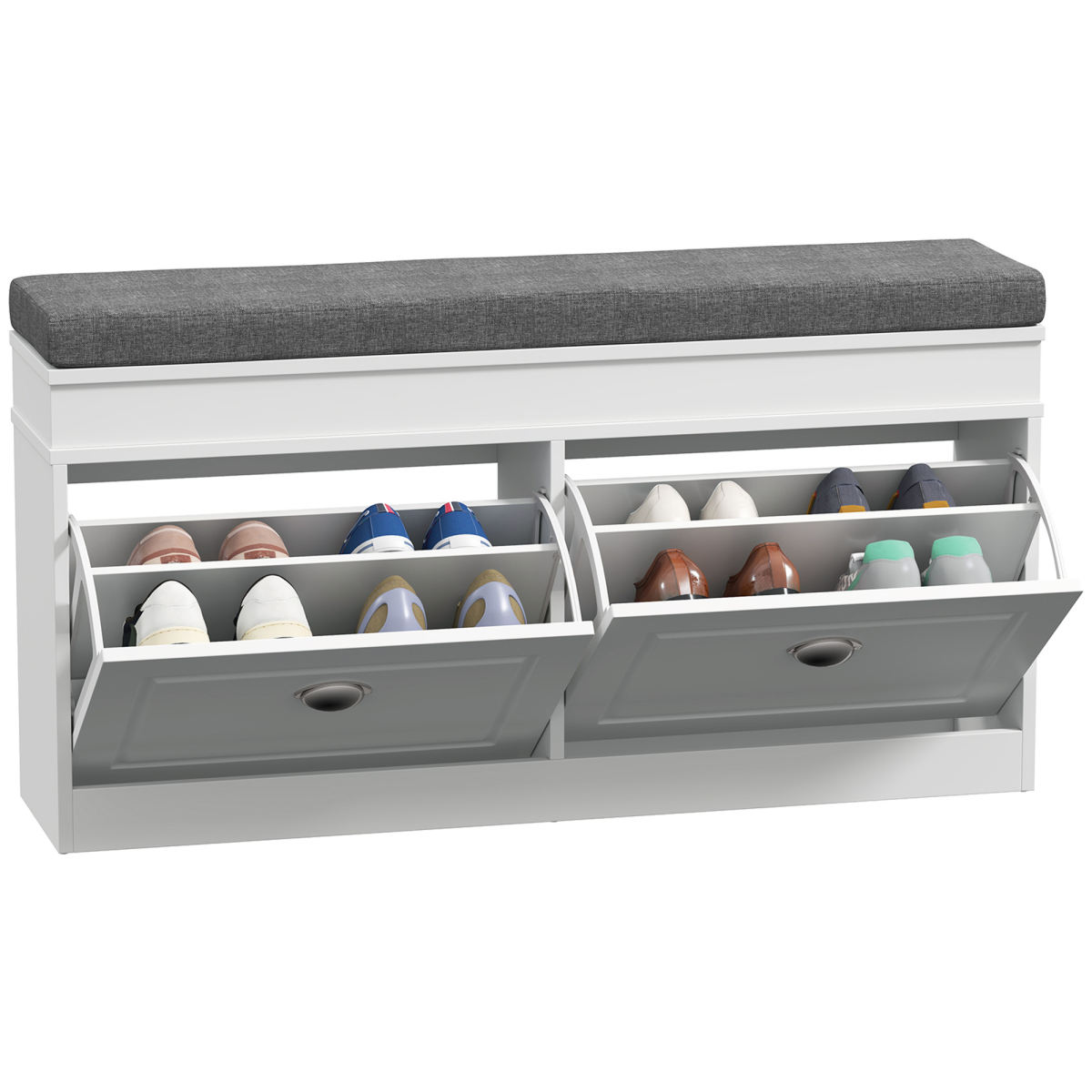 HOMCOM Shoe Storage Bench with Seat Cushion Cabinet Organizer with 2 Drawers
