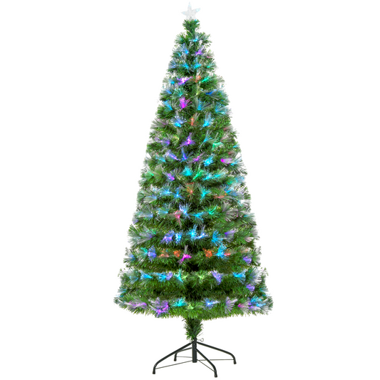 6FT Multicoloured Artificial Christmas Tree Fibre Optic Lights Star Holder