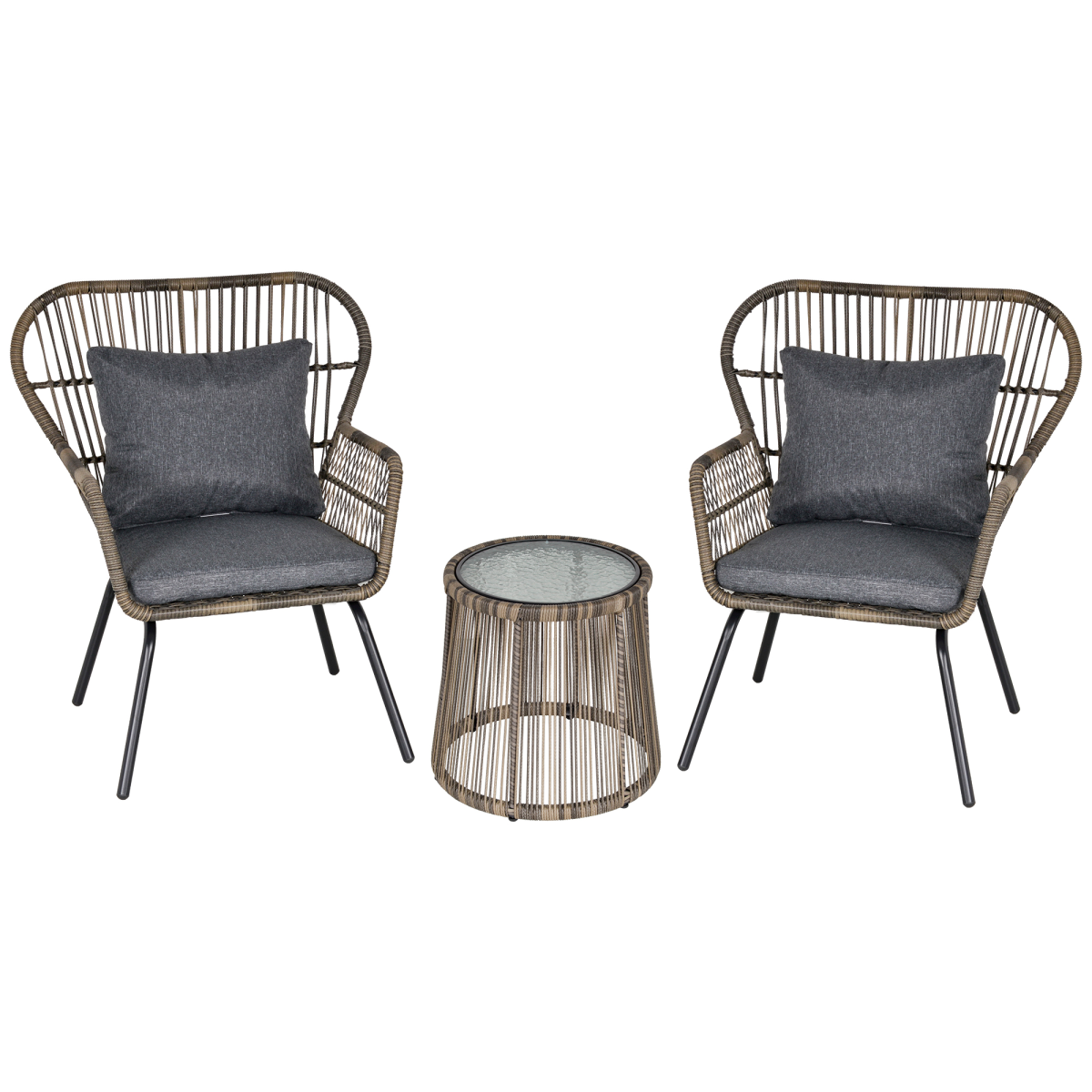 3 PCS Webbed PE Rattan Outdoor Patio Set w/ Cushions Steel Frame Grey Outsunny