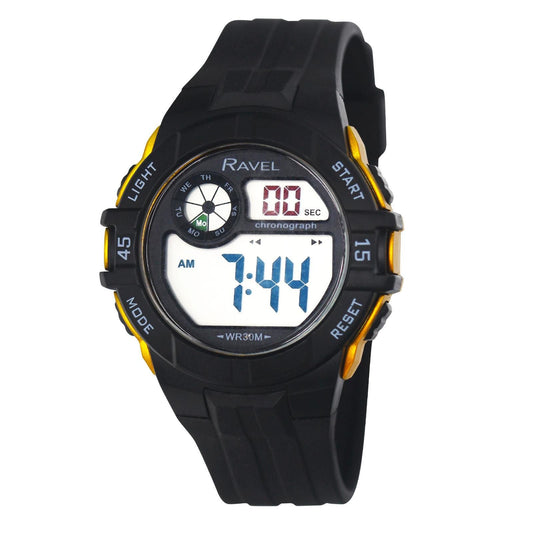 Ravel Ravel Mens 3ATM Digital Sports Black/Gold Watch RDG.14.20