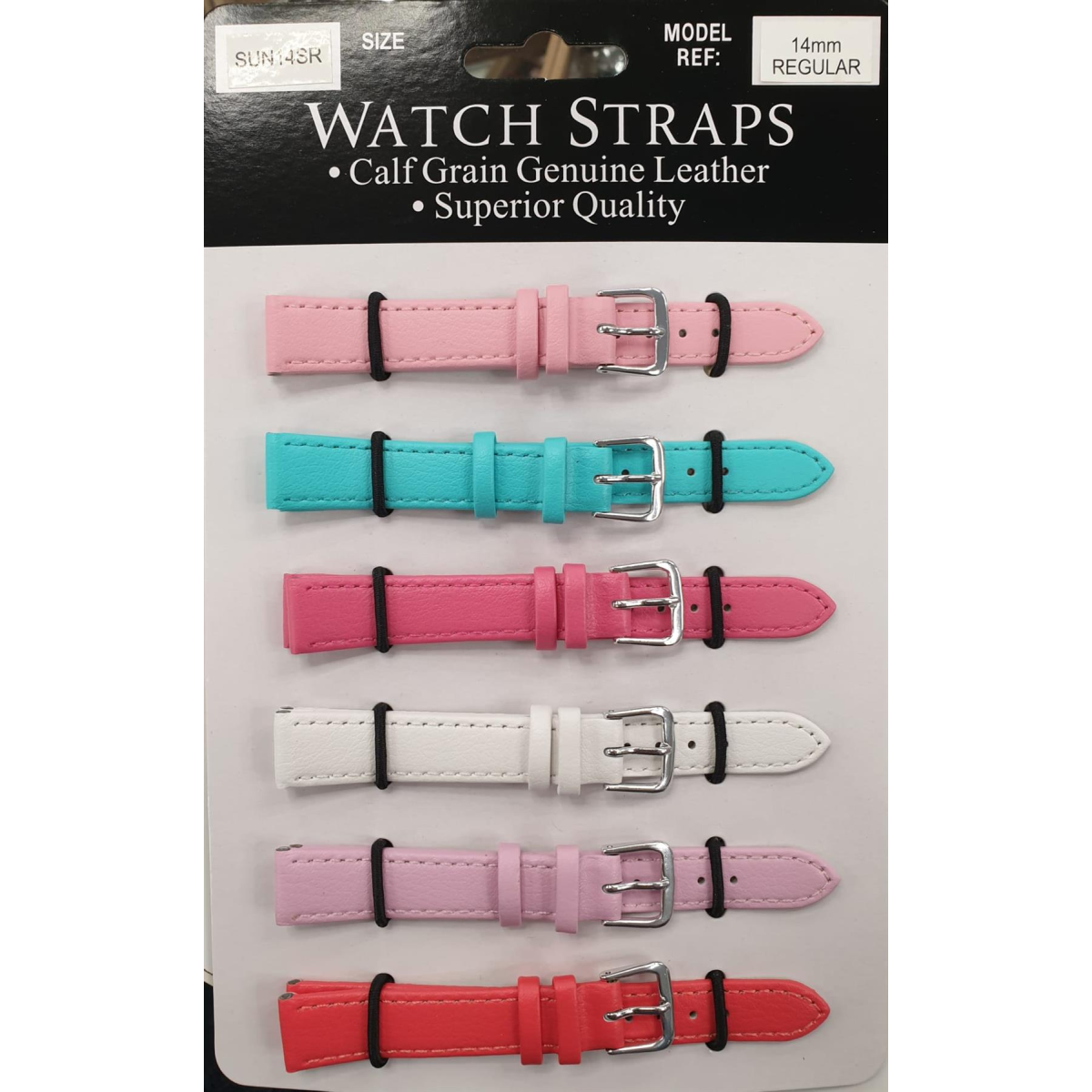 SUNSR Sun Mixed Colour Calf Leather Watch Straps Regular card of 6 - Silver Buckle
