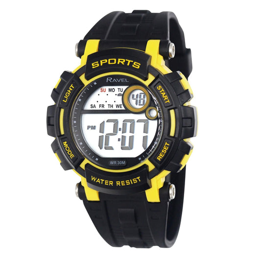 Ravel Ravel Mens 3ATM Digital Sports Black/Yellow2 Watch RDG.14.18
