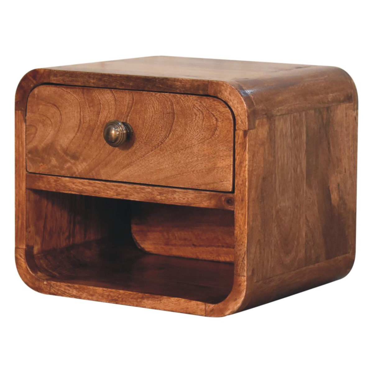 Artisan Furniture Solid Wood Mini Honey Caramel Wall Mounted Bedside with Open Slot, Light Brown, 1 Drawer and 1 Shelf