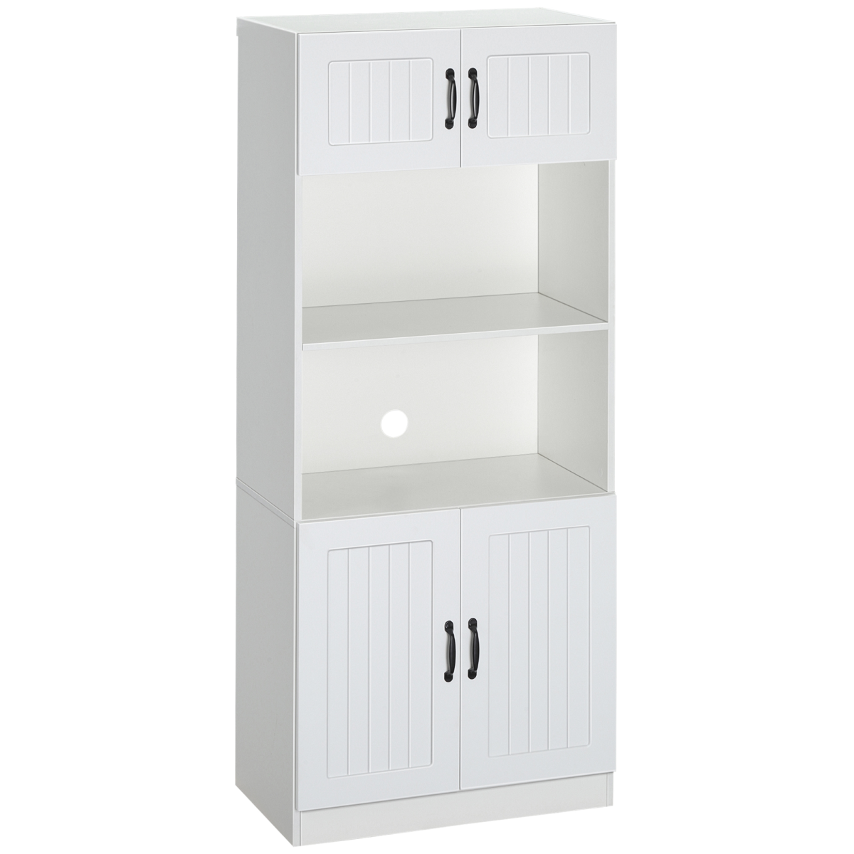 Kitchen Storage Cabinet, Cupborad with 5-tier Shelving 4 Doors, White