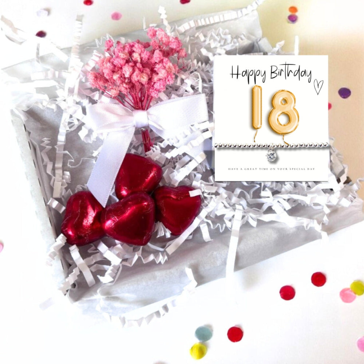 18th Birthday Cubic Zirconia Silver Bracelet & Gold Balloons Mini Gift Hamper | Eightenth Gift | Girls 18th Birthday Gift Set UK