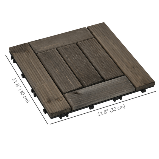 12" x 12" Interlocking Deck Tiles, Pack of 27 Outdoor Flooring Patio Tiles-Teak-AS