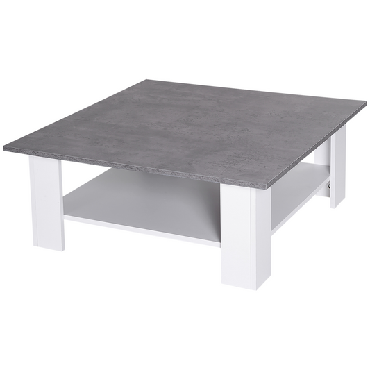 2 Tier Vintage Coffee Table, 80W x 80D x 31.5Hcm-Cement/white