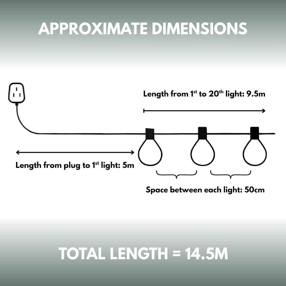 14.5m Festoon String Lights Mains Powered Waterproof