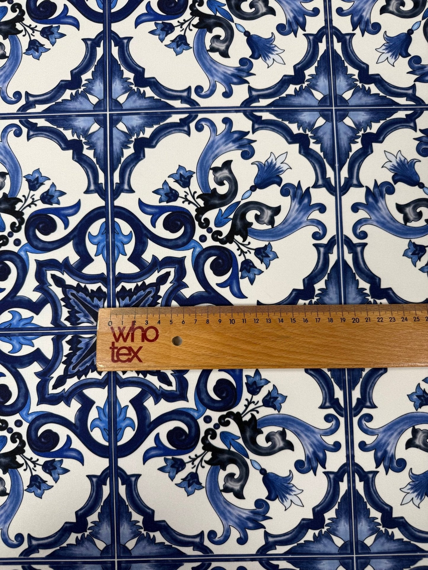 Majolica Pattern Blue White Swirl Fabric by Metre
