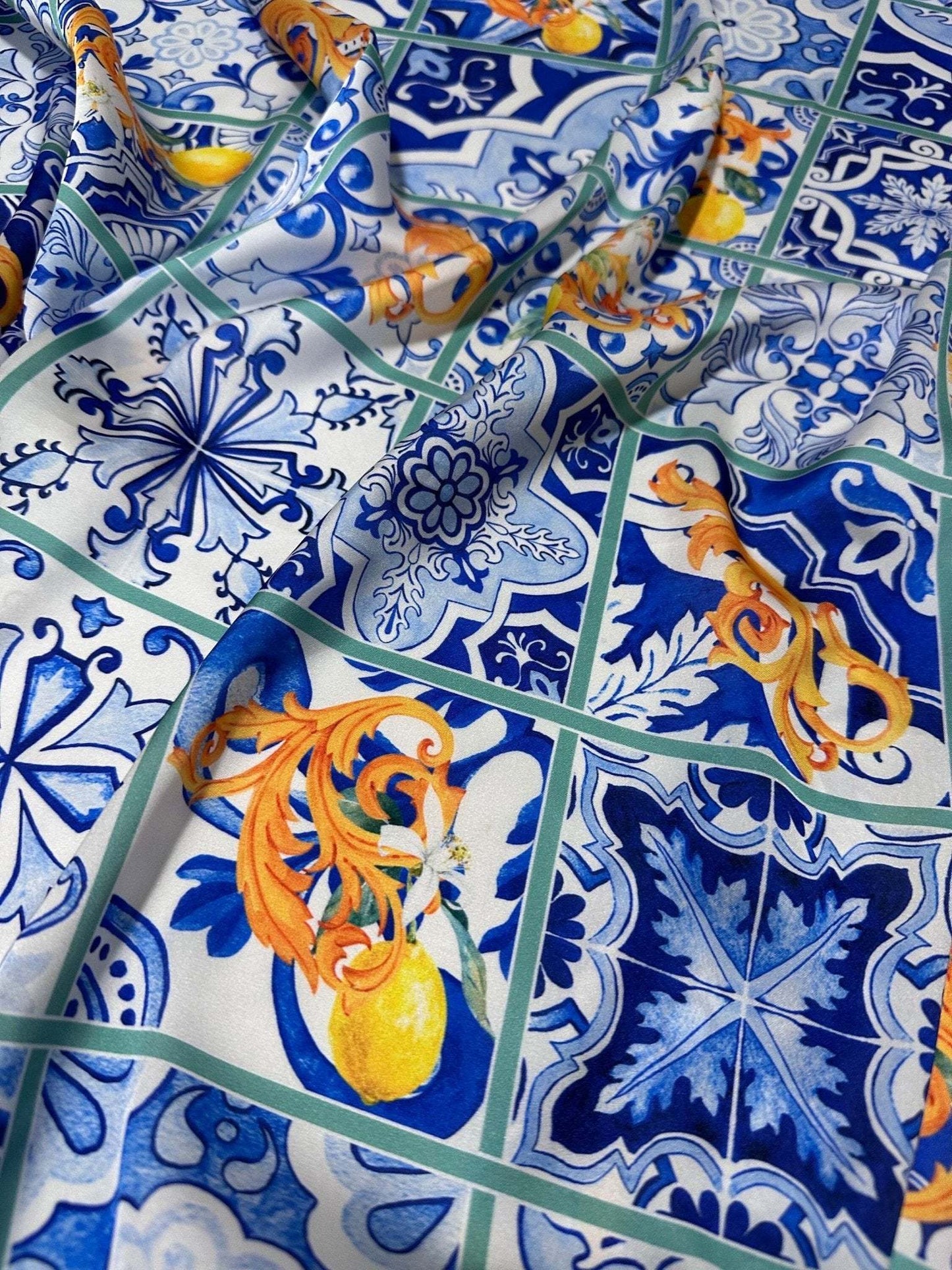 Majolica Lemons Luxury Fabric by the Metre