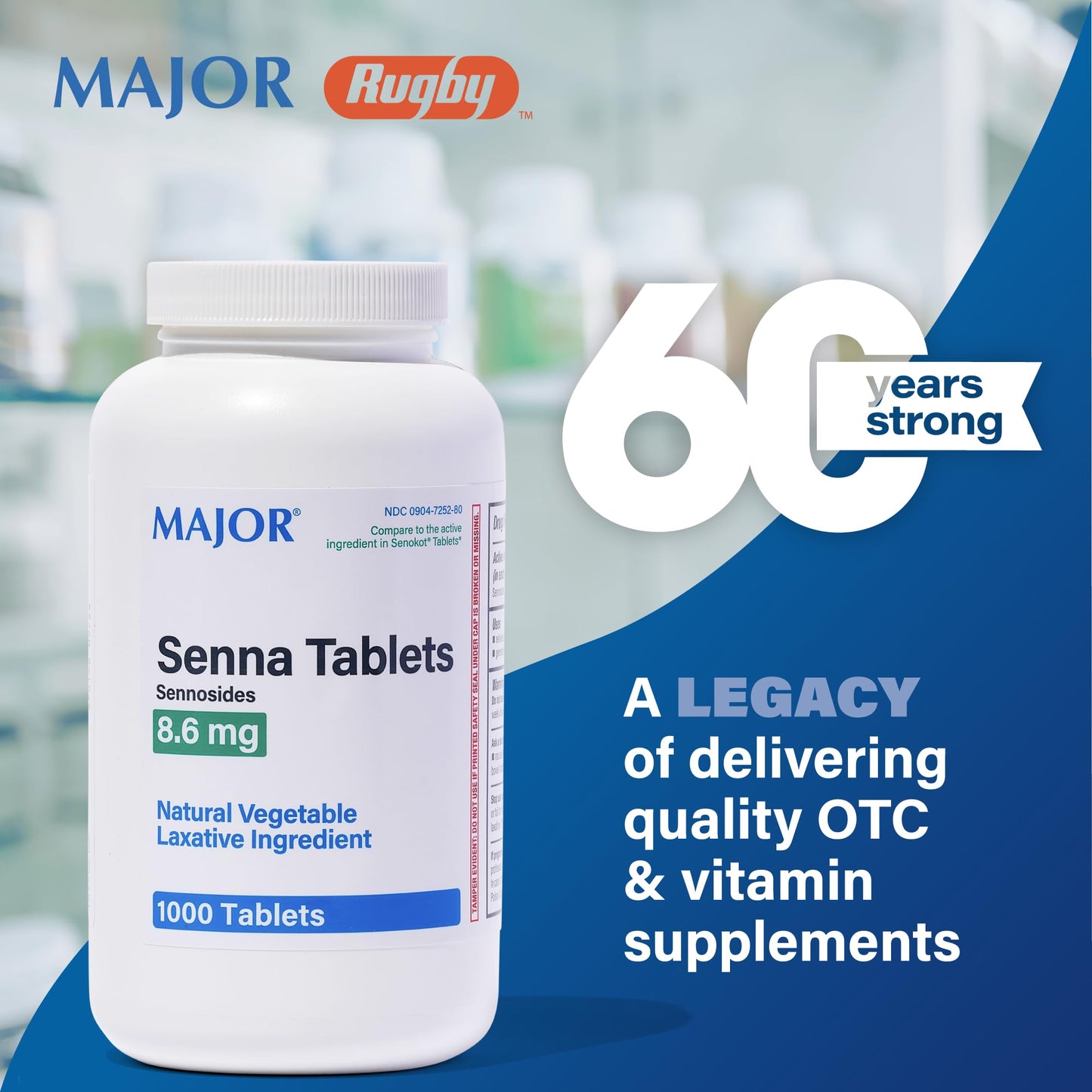MAJOR Senna 8.6 mg Natural Vegetable Laxative Tablets - 1000-Count (3-Pack)