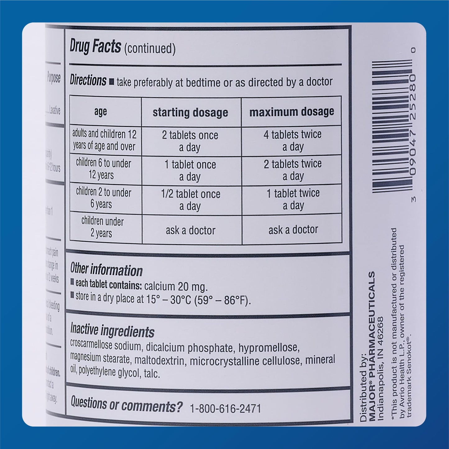 MAJOR Senna 8.6 mg Natural Vegetable Laxative Tablets - 1000-Count (1-Pack) | Gentle Plant-Based Relief