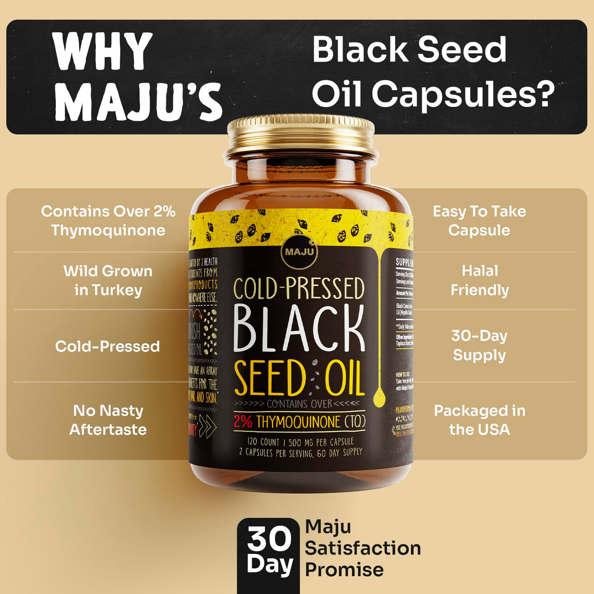 Maju Superfoods Black Seed Oil Capsules – 2% Thymoquinone, 120x500mg, Cold-Pressed Turkish Nigella Sativa (2-Pack)