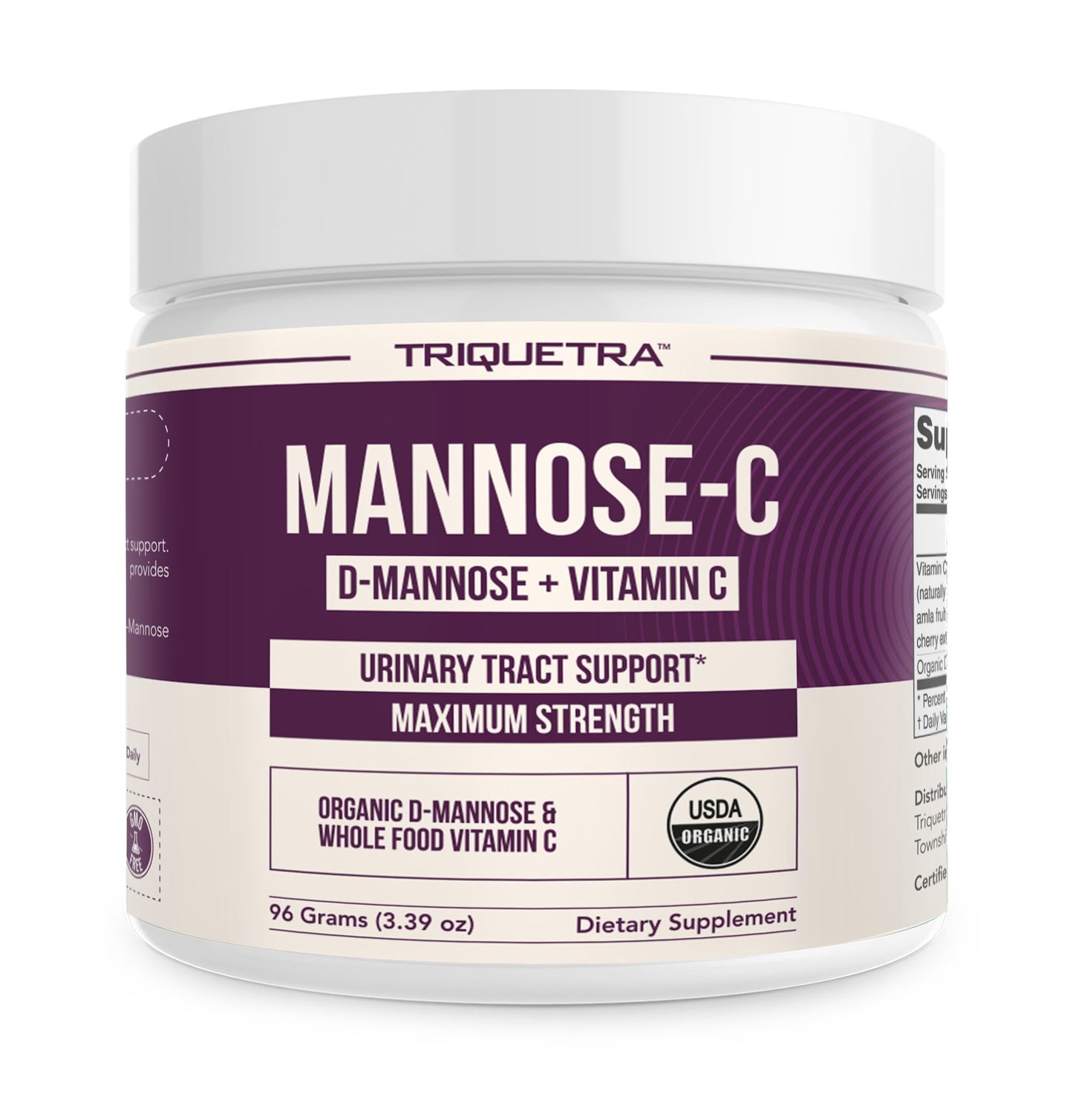 Mannose-C Organic D-Mannose Powder with Whole Food Vitamin C for UTI Health (60 Servings) | Vegan & Non-GMO