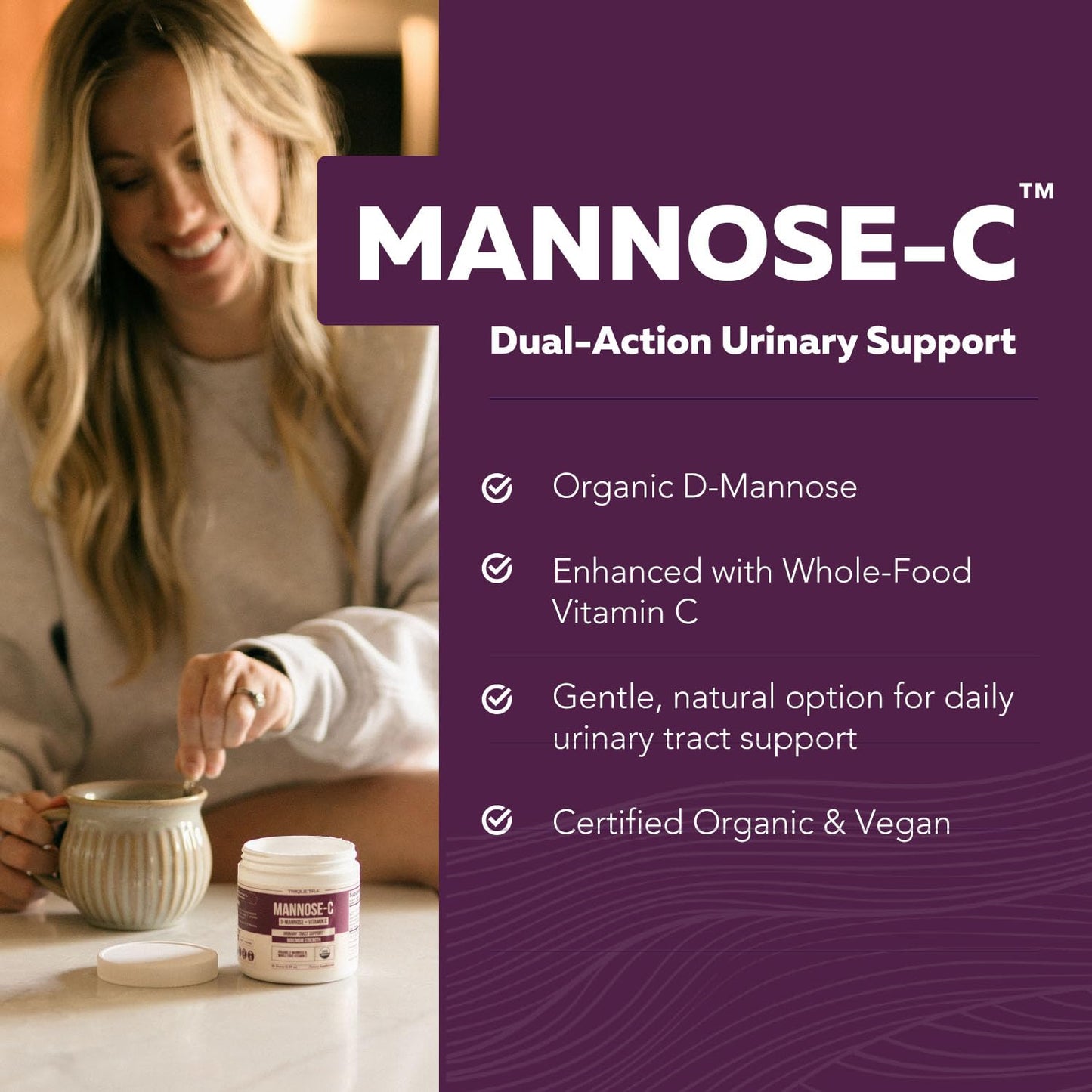 Mannose-C Organic D-Mannose Powder with Whole Food Vitamin C for UTI Health (60 Servings) | Vegan & Non-GMO
