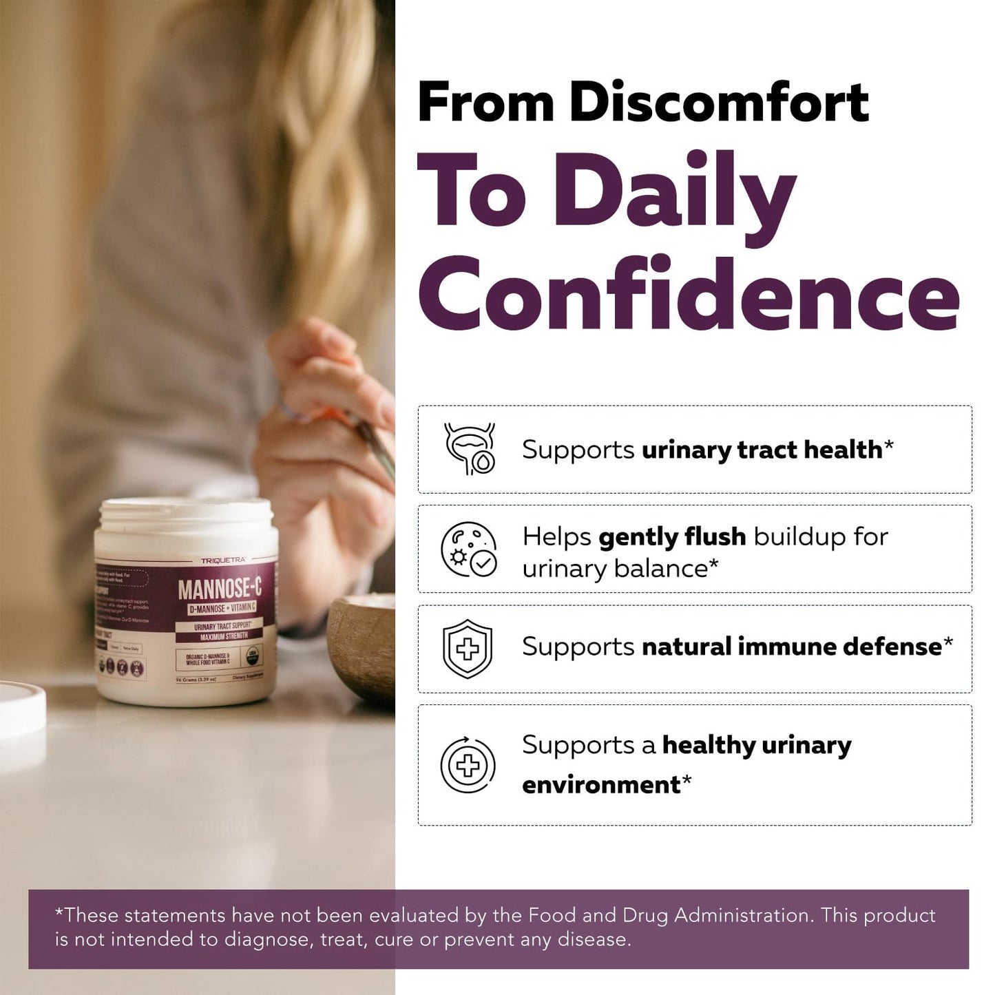 Mannose-C Organic D-Mannose Powder with Whole Food Vitamin C for UTI Health (60 Servings) | Vegan & Non-GMO