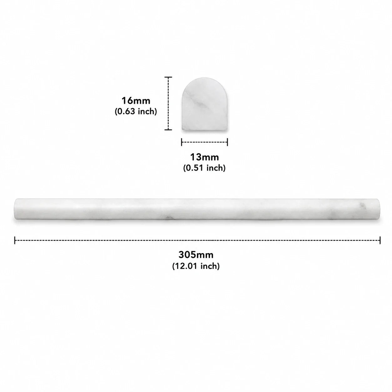 Carrara Pencil Liner Marble Mouldings 13x16x305mm