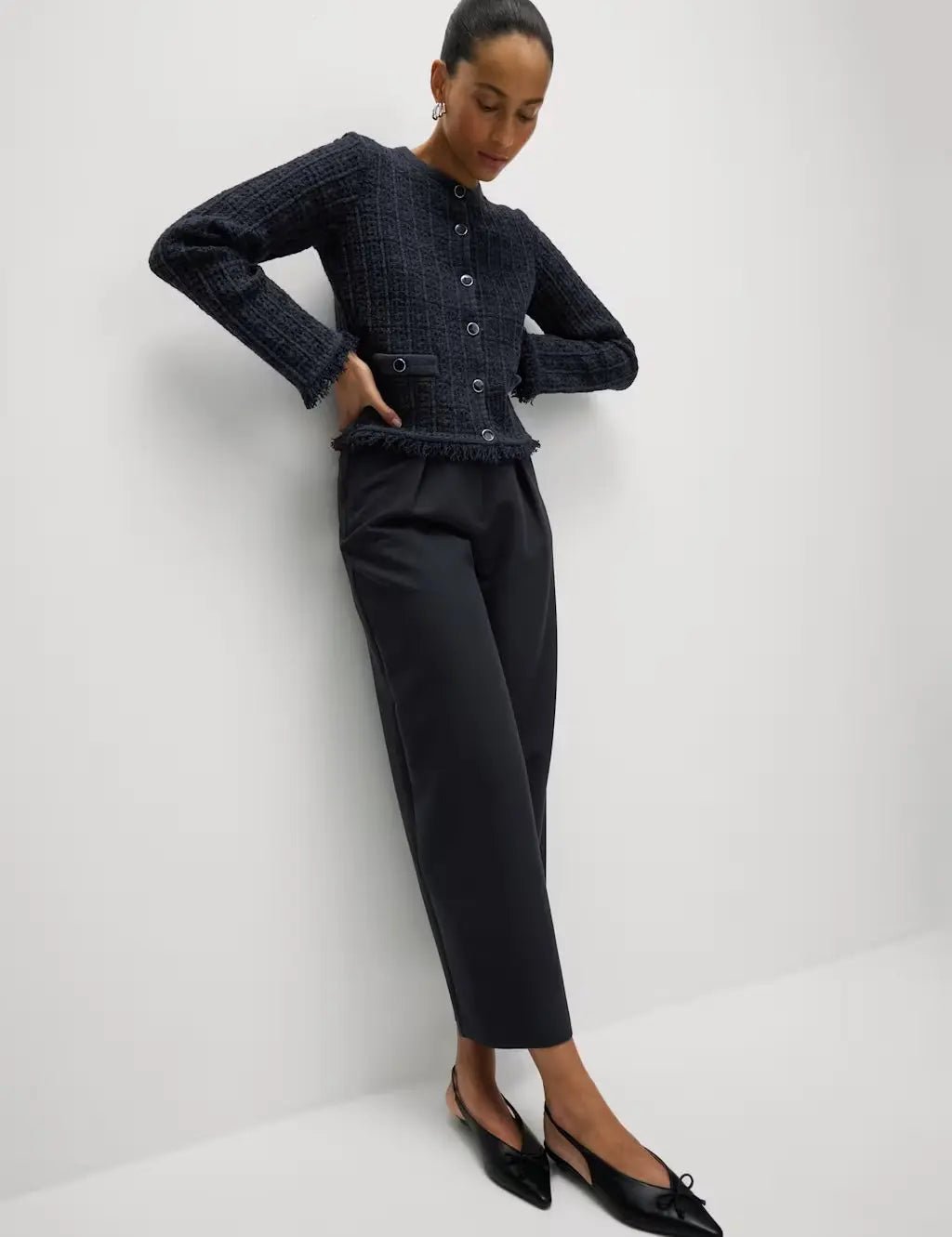 Marks and Spencer Cotton Rich Knitted Crew Neck Fringe Cardigan