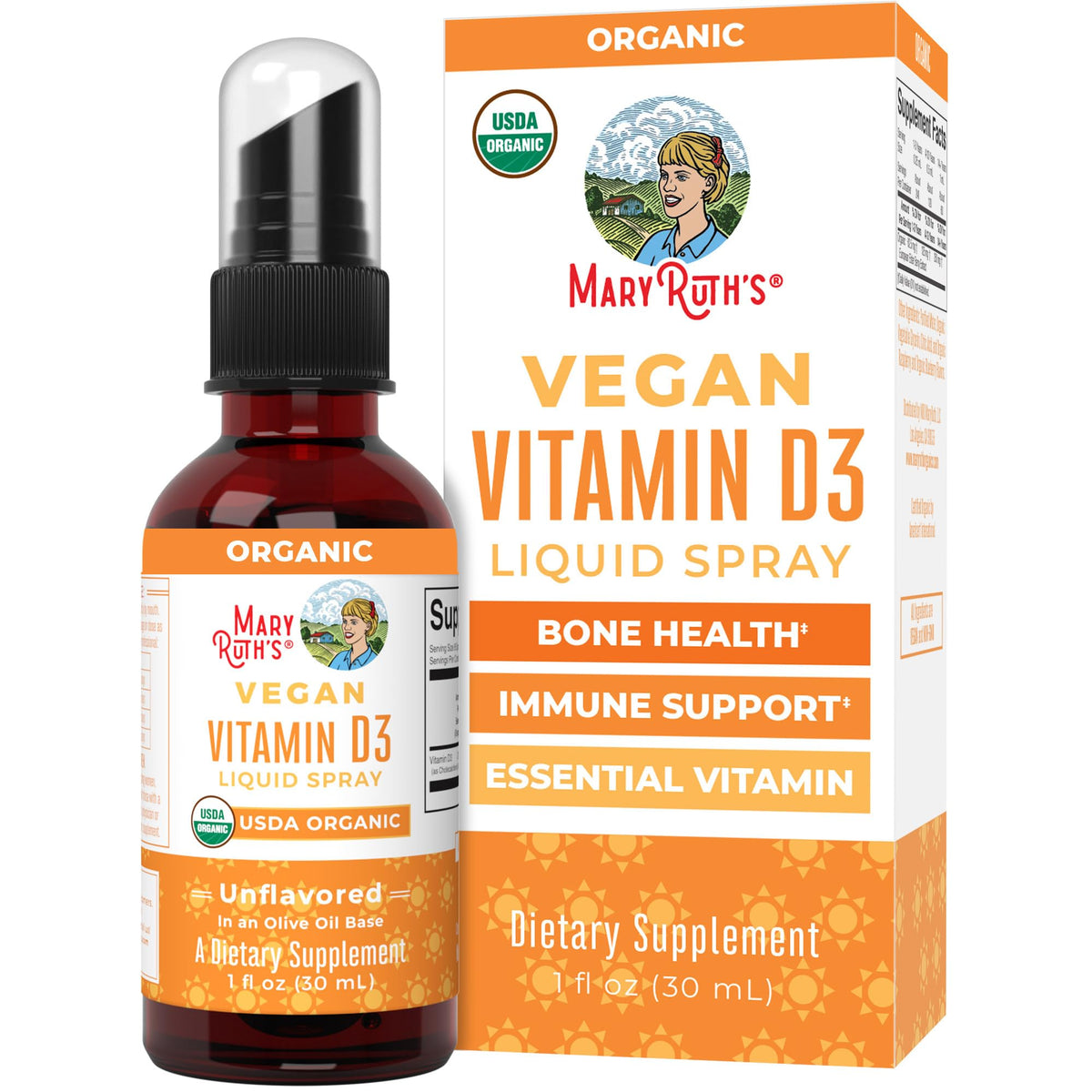 MaryRuth Organics Vitamin D USDA Organic | VIT D3 Liquid | Sugar Free | Liquid VIT D Spray Immune Support for Adults & Kids | Bone Health| Vegan | Gluten Free | Non-GMO | 30 Servings