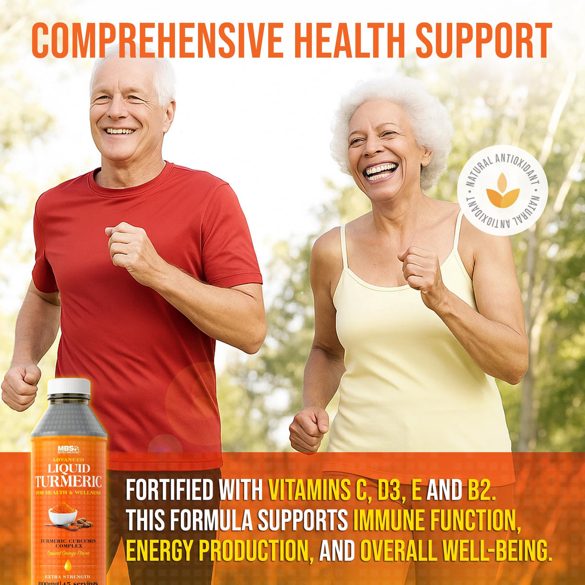 MBS Biotechnology Advanced Liquid Turmeric – High Absorption Curcumin with BioPerine & Vitamin D3 – 20 fl oz