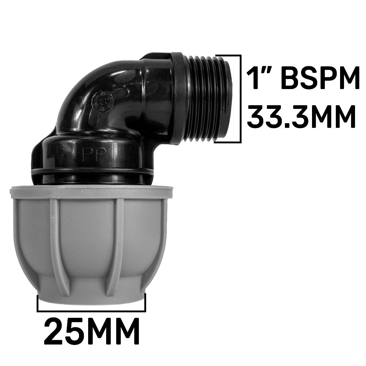 IBC 2” S60X6 Cap with Large Plastic Valve and MDPE Elbow 25mm