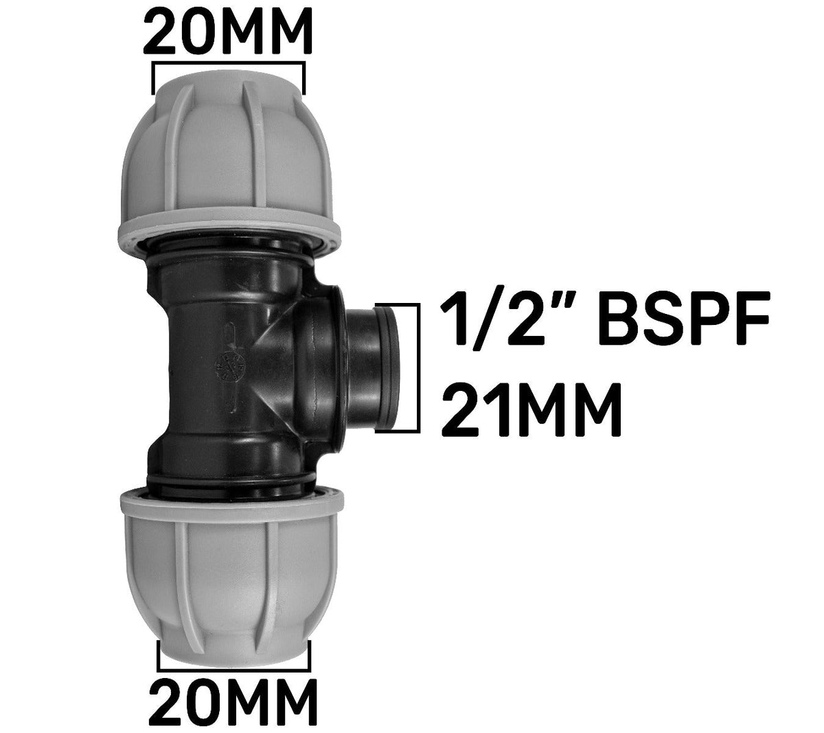 MDPE Tee 20mm and Nylon Garden Tap with Barb Outlet