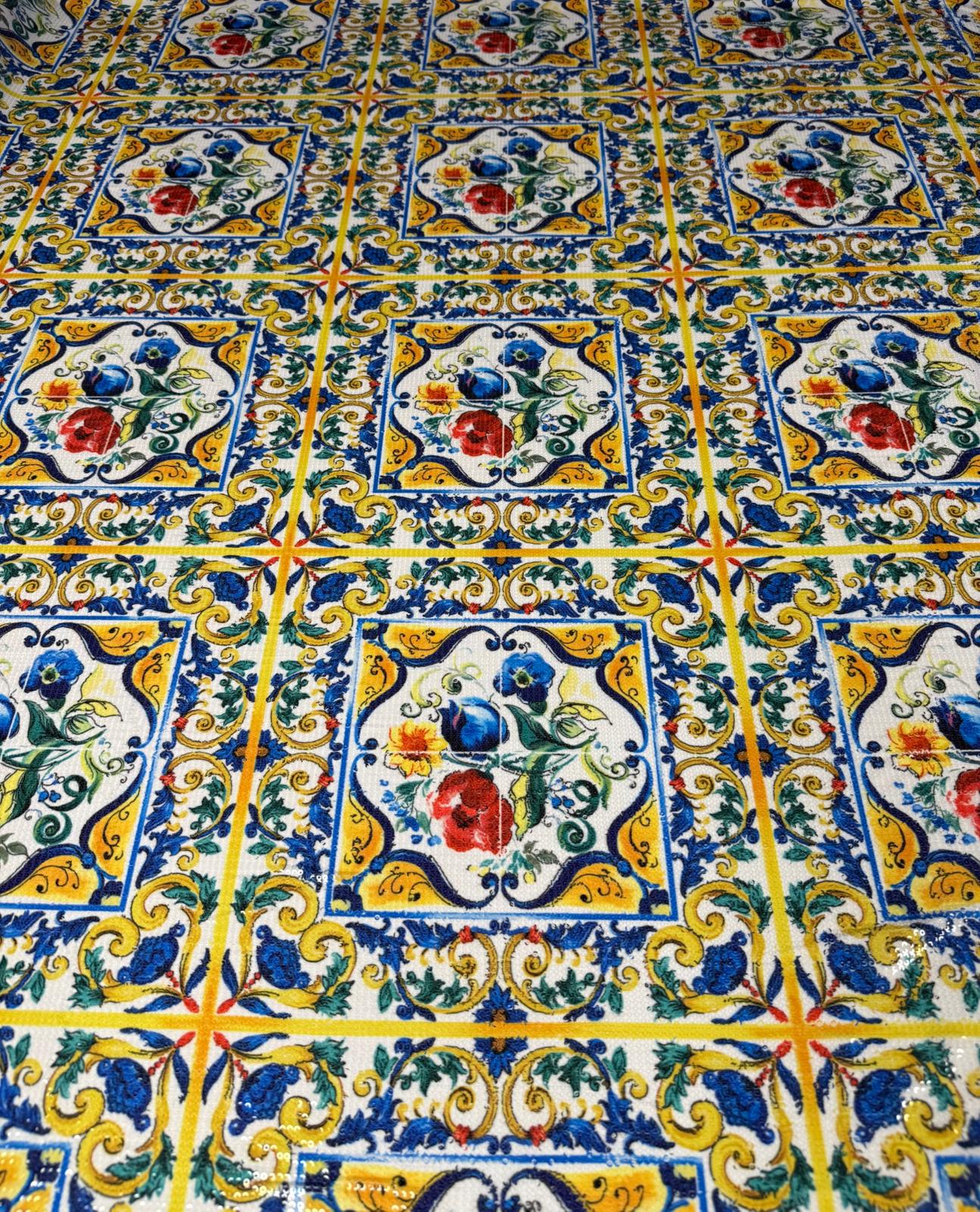 Mediterranean Tile Sequin Fabric for Dresses