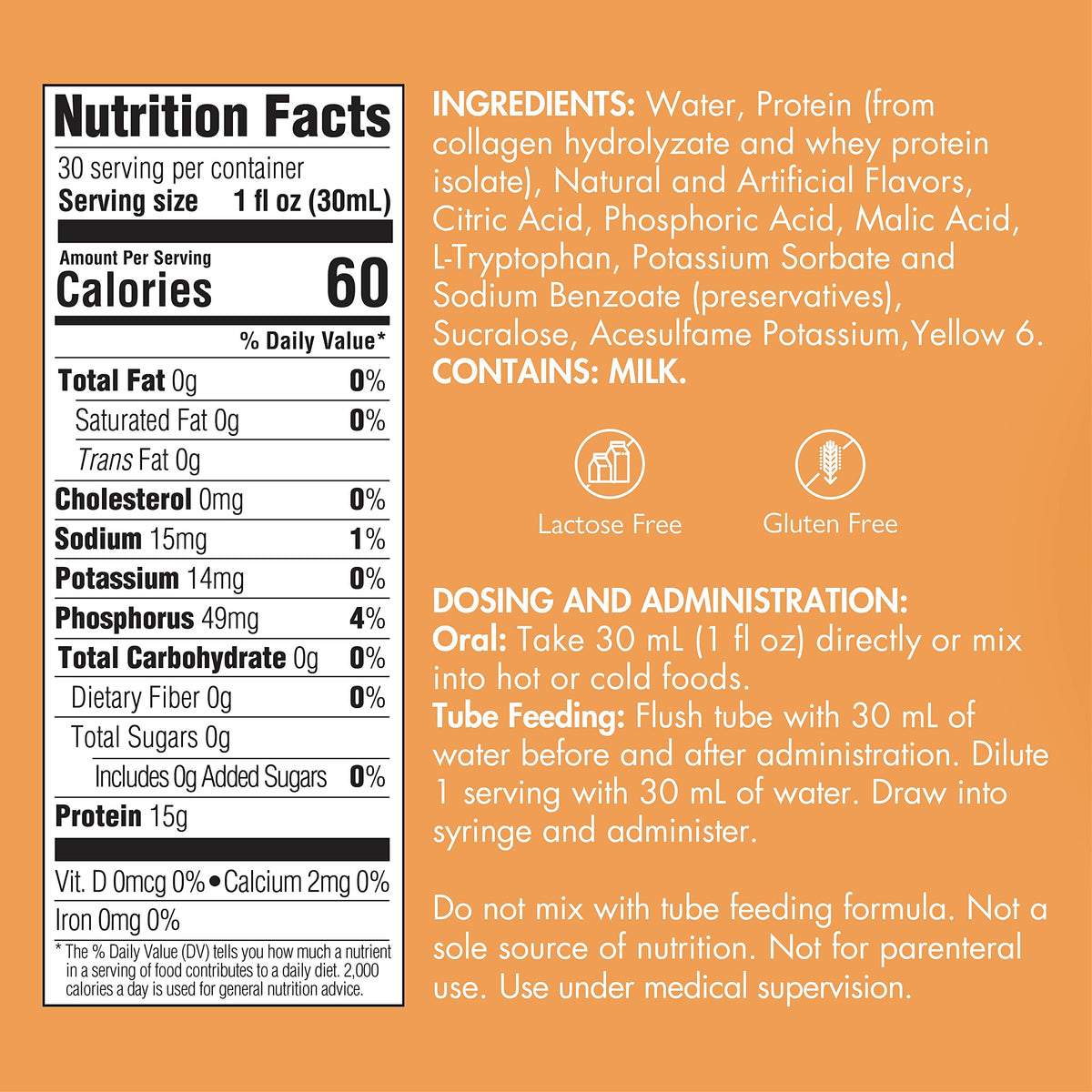 Medtrition ProSource NoCarb Orange Creme Liquid Protein – 15 g/30 mL, 4 Bottles